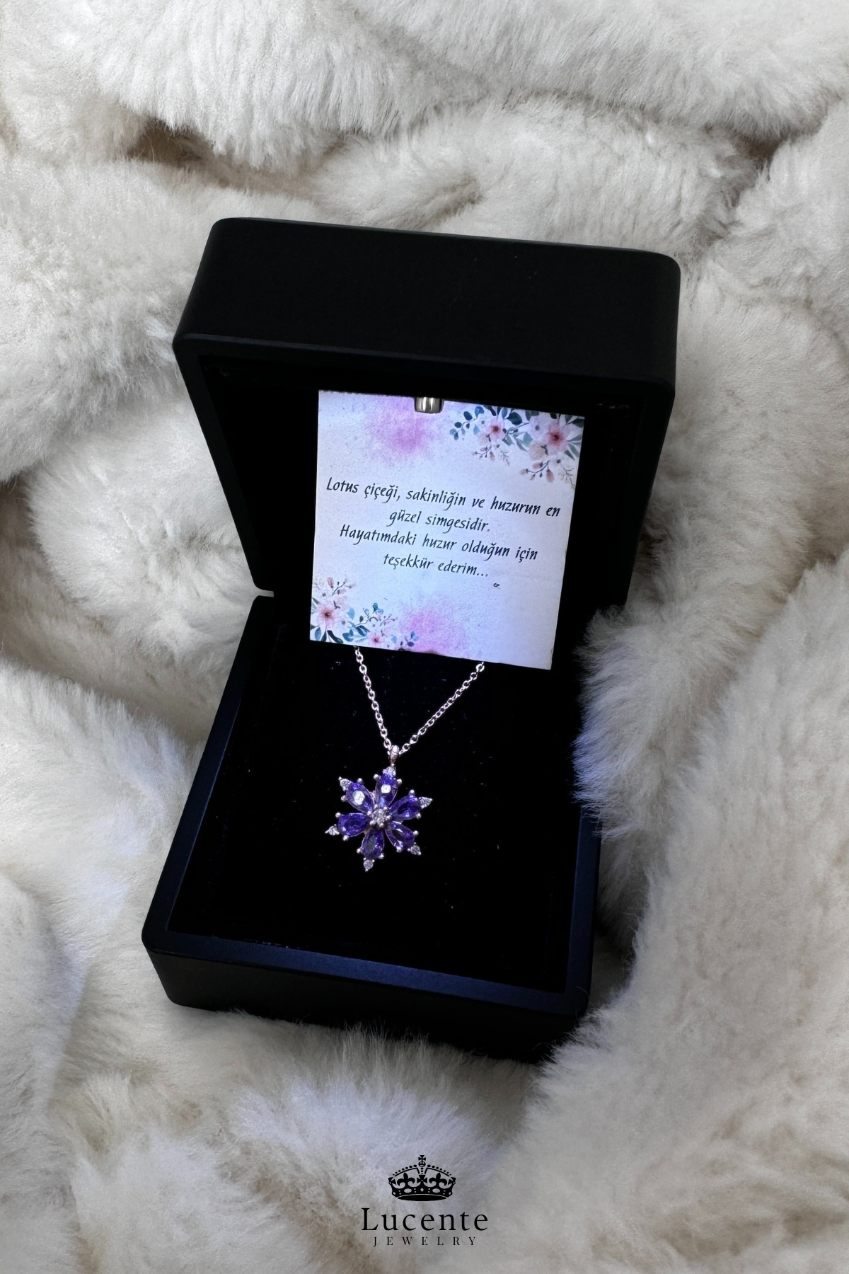 Lucente Jewellery  Luxury Serisi Işıklı Hediye Kutulu 925 Ayar Rose Gümüş Kaplama Yılbaşı Hediyesi Lotus Çiçeği Kolye - Görsel 5