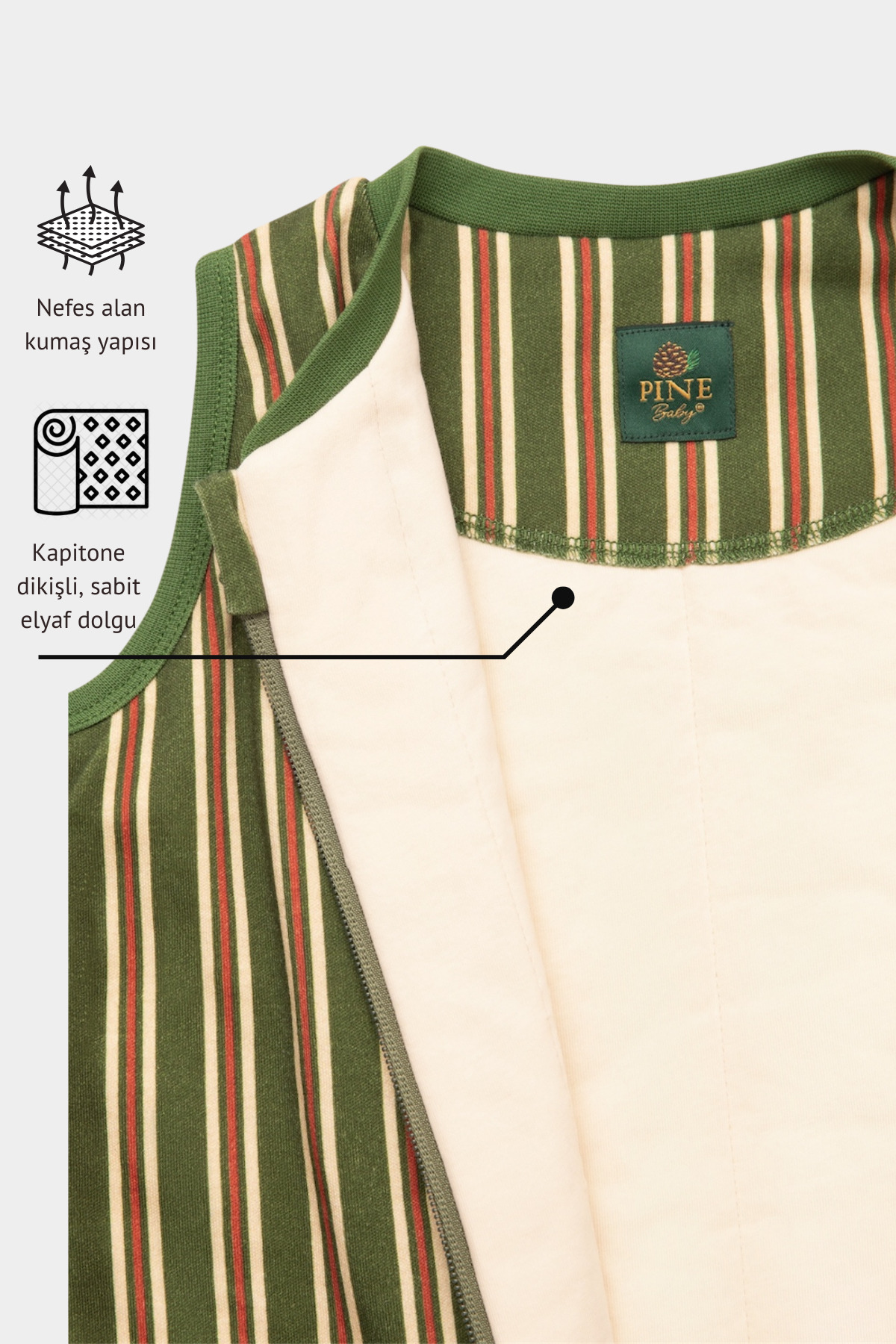 Pine Baby Home %100 Pamuk 1.0 TOG Unisex Bebek Çocuk Uyku Tulumu OEKO-TEX Sertifikalı - PineGreen fotoğrafı 3 (önizleme)