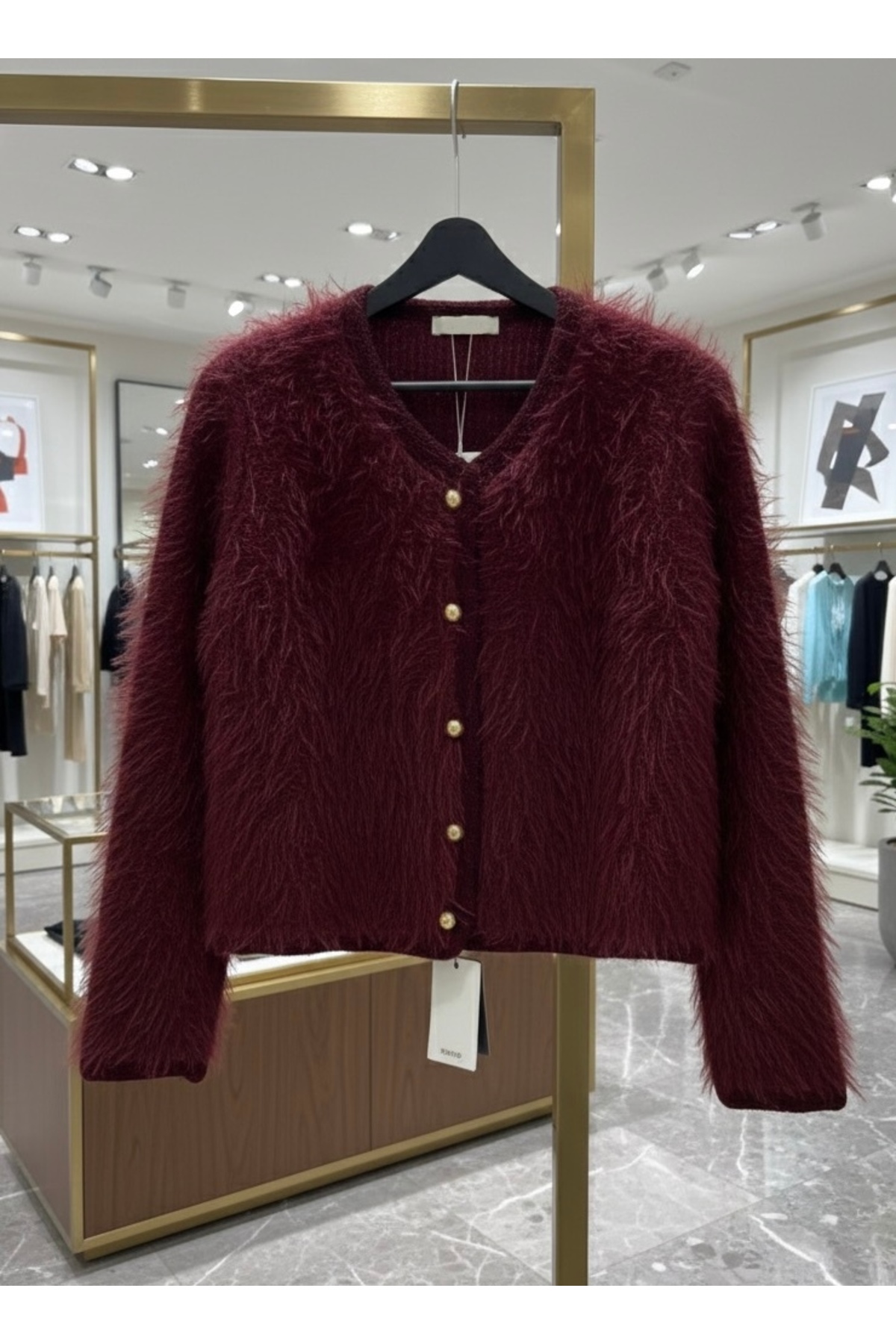 LWL  Tüylü Düğmeli Triko Hırka Ceket Pelüş Shaggy - Görsel 8