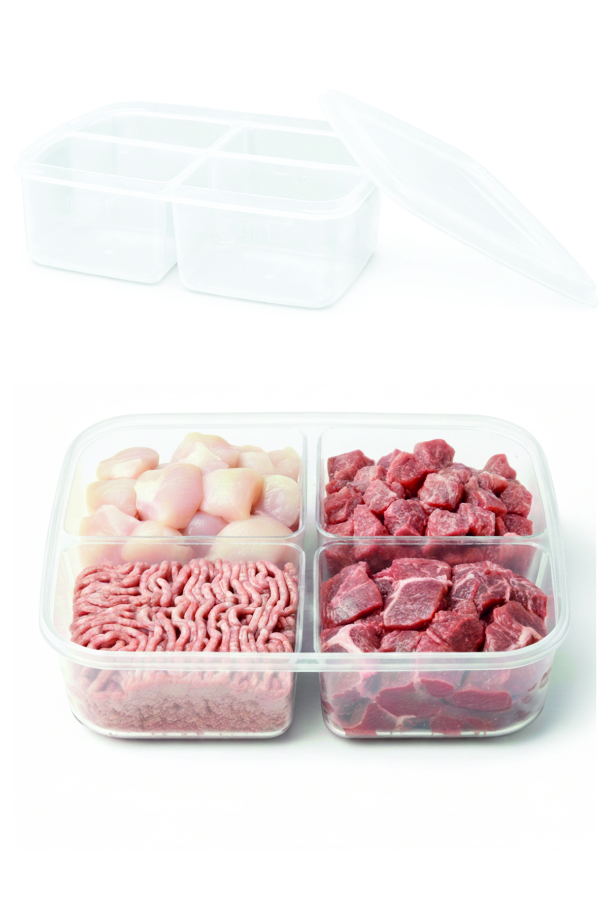 4 Compartment Storage Box - 1000ml Refrigerator Organizer Freezer Meat-Vegetable Storage Box
