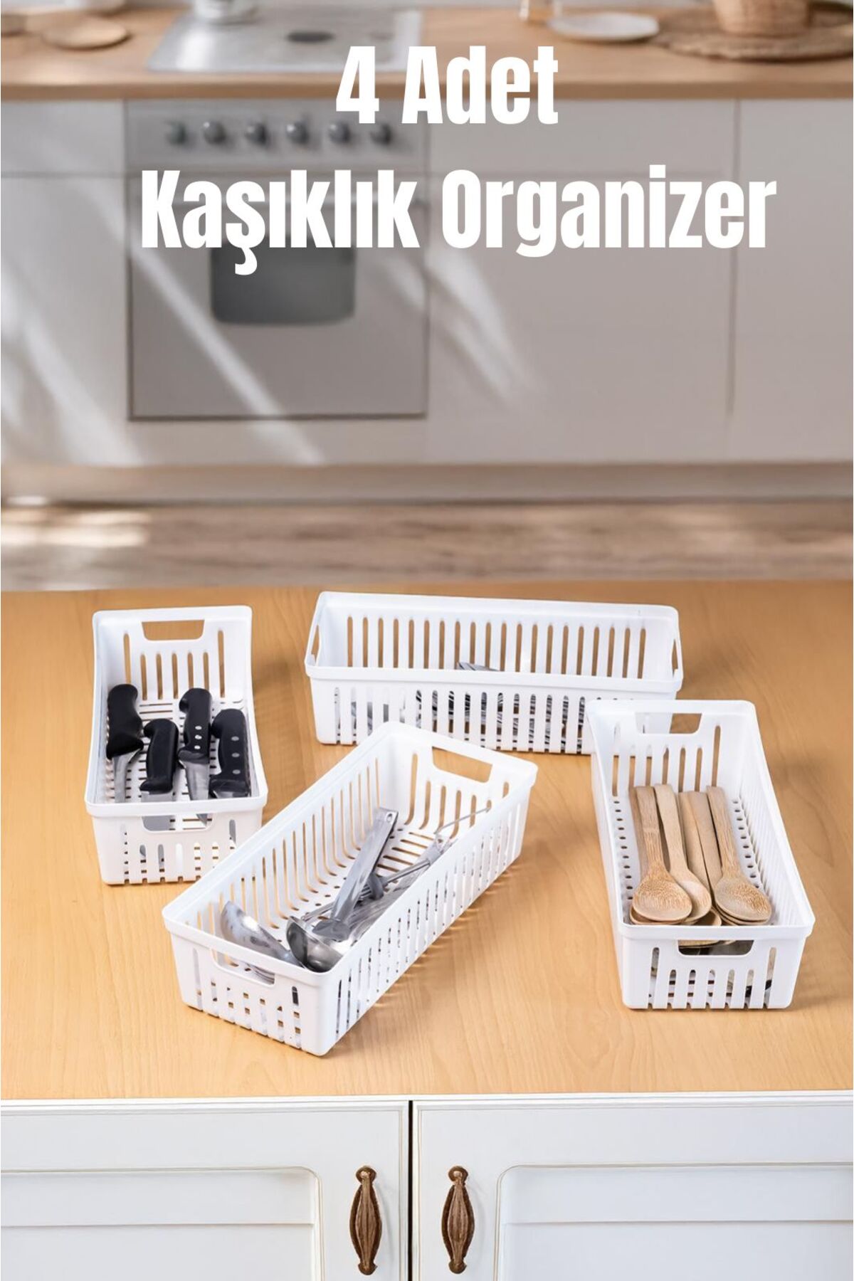 Bambus Home 4 Adet Beyaz Mutfak Çekmece Düzenleyici – Kaşık Çatal
