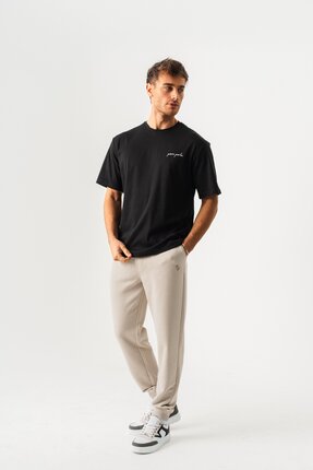PİERO PERLA Erkek Örme Kısa Kol Oversize Siyah T-Shirt