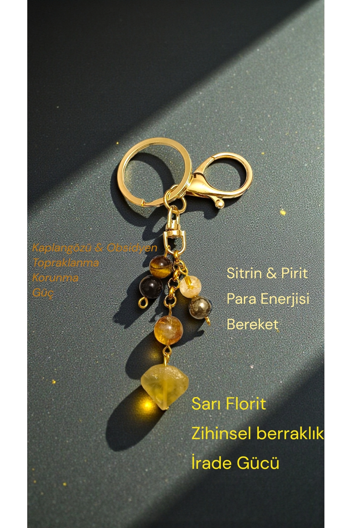 arzela Doğal Taş Sarı Florıt Anahtarlık (BEREKET VE KORUMA)