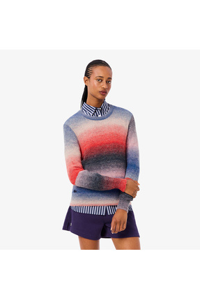 Lacoste Kadın Regular Fit Bisiklet Yaka Desenli Renkli Kazak