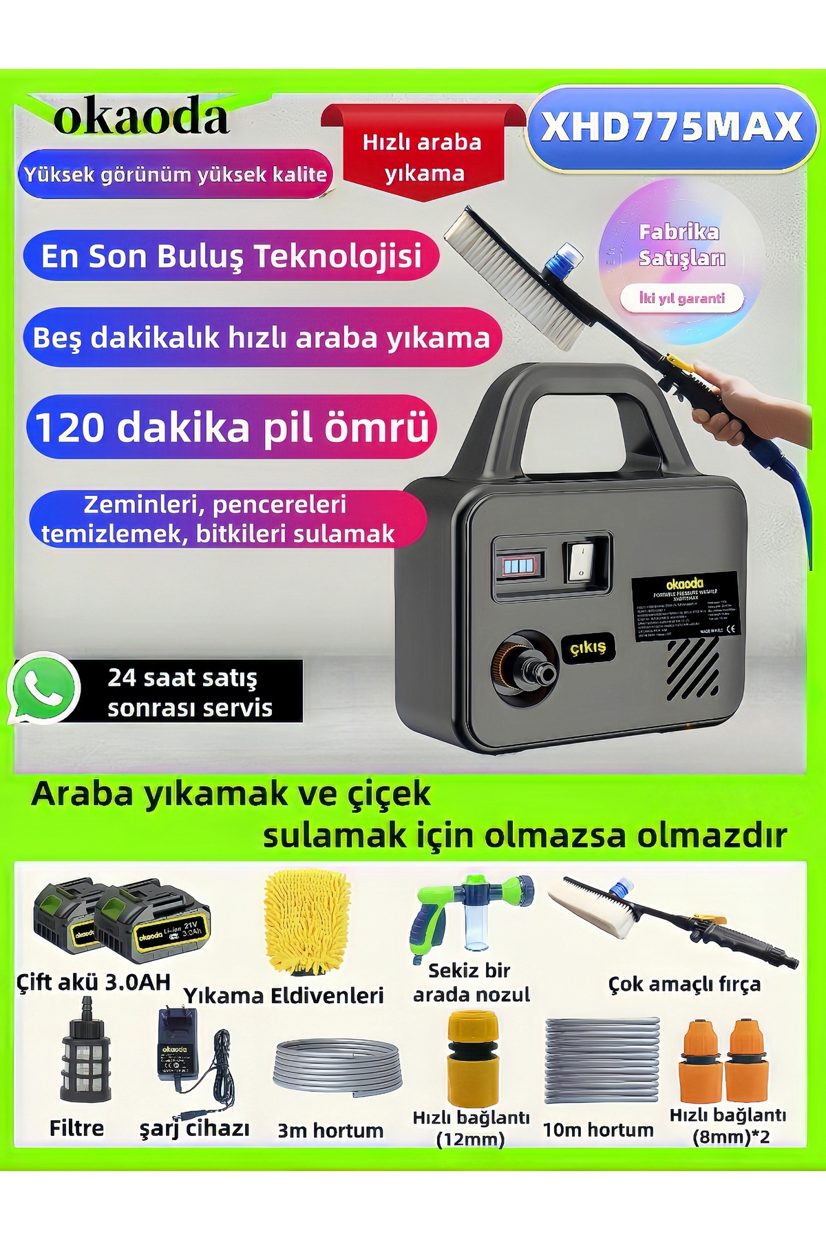 okaoda XHD775MAX Lityum Pil Yüksek Su Basınçlı Temizleme Makinesi Su Pompası