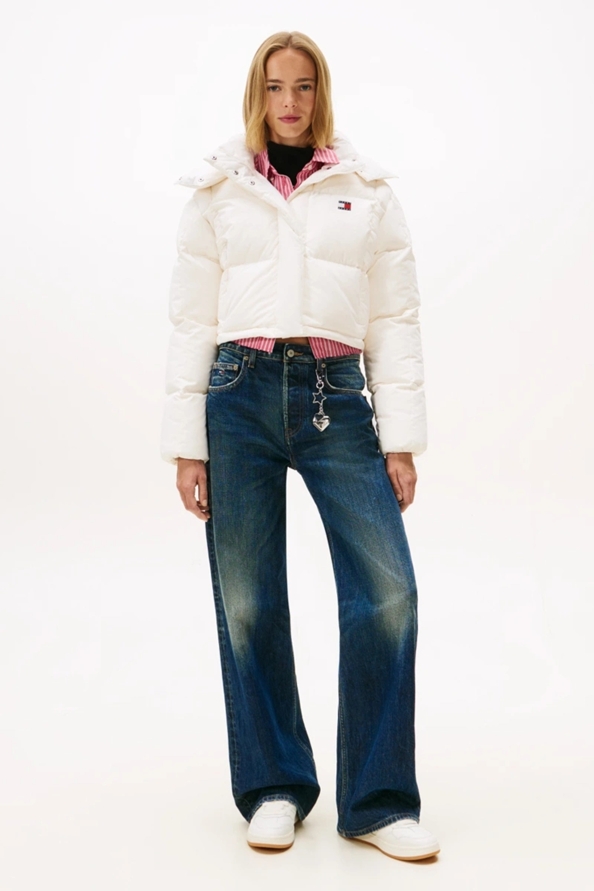 Tommy Hilfiger TJW Alaska Grid Kısa Kuş Tüyü Kadın Beyaz Mont DW0DW21624YBH görsel 2