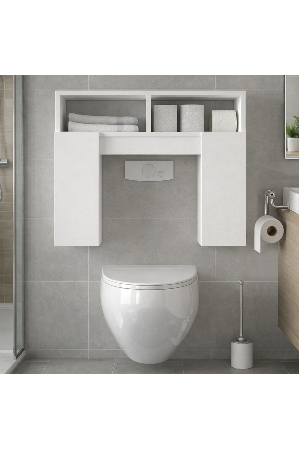 Geronimo White Closet Top Cabinet - Multi-Purpose Bathroom Organizer with Lid Shelf
