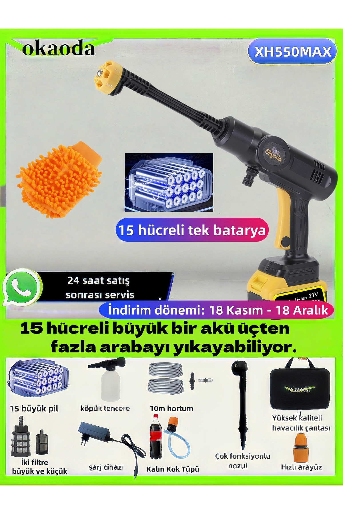 okaoda Büyük yüksek voltaj oto araba bahçe yıkama , temizlik halı kliması,Su torbası yok