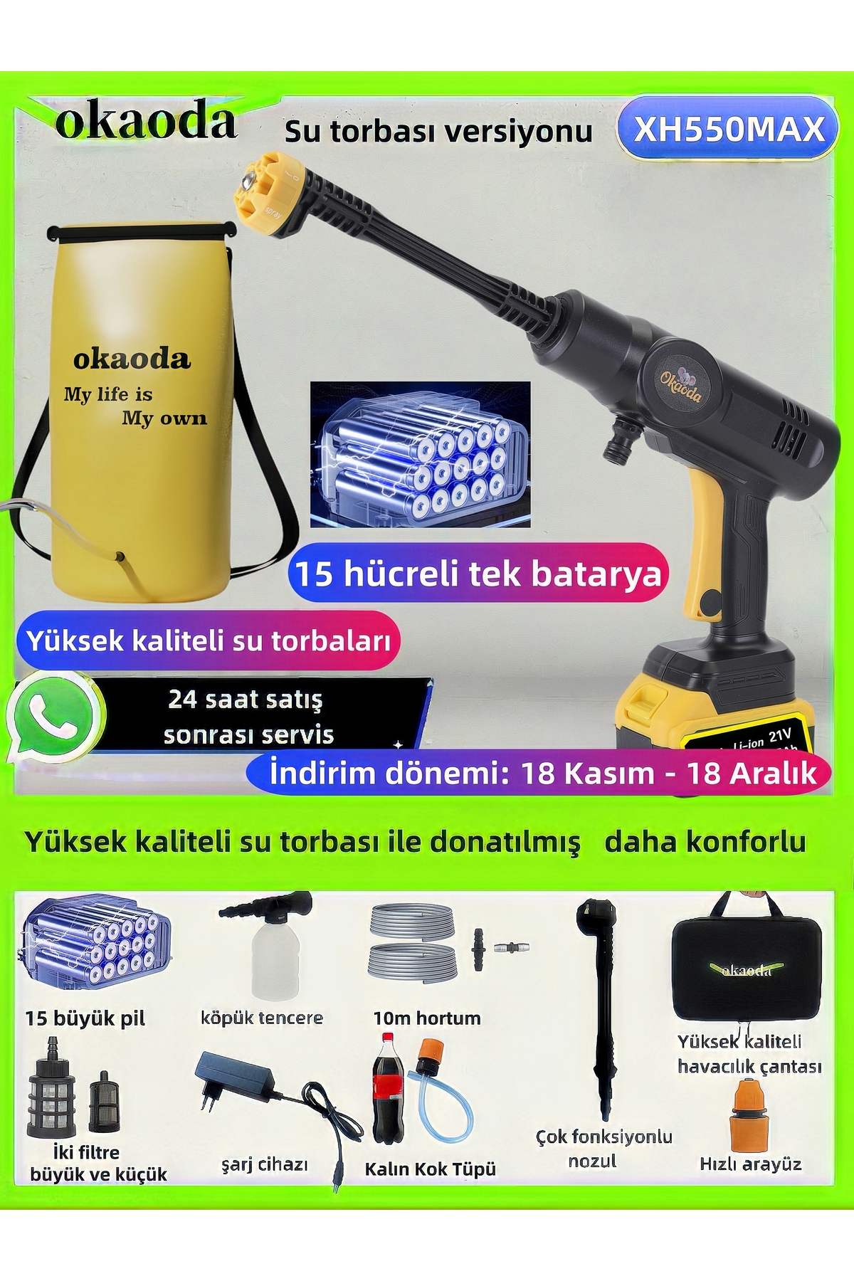 okaoda Su torbası oto Araba yüksek basınç makinesi Tarım alanı ilaçlama Çiçek sulama Klima Halı temizleme