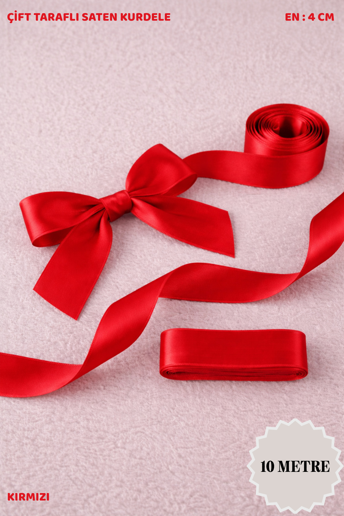 Red Satin Ribbon 4cm 10mt - Bundle, Wedding, Engagement, Dowry, Gift, Ornament, Birthday, Party