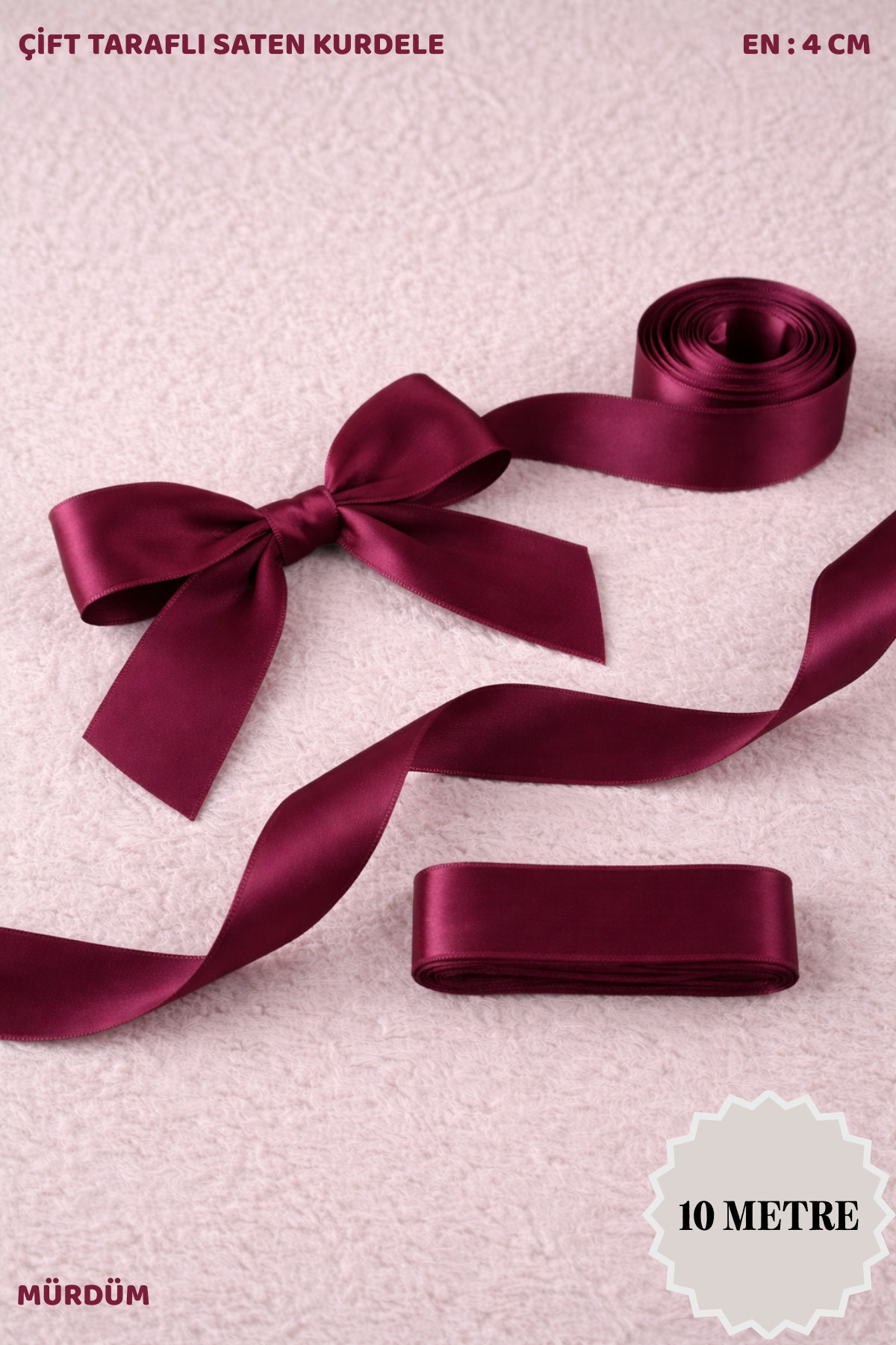 Damson Satin Ribbon 4 cm 10mt - Bundle, Wedding, Engagement, Dowry, Gift, Ornament, Birthday, Party