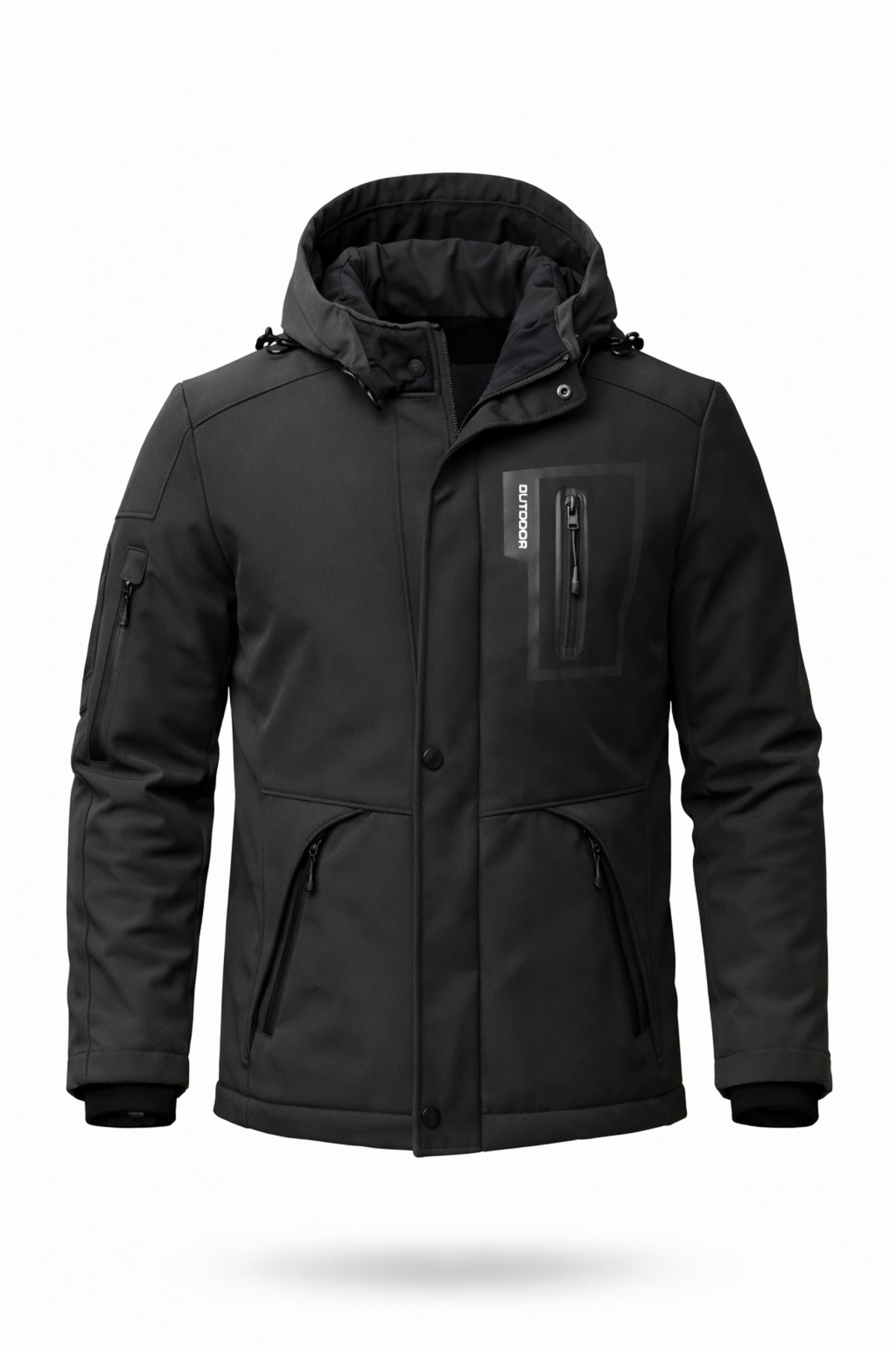 Mero Life  Outdoor Kapüşonlu Su Ve Rüzgar Geçirmez Kapitone İçi Kürklü Elyaf Dolgulu Şişme Siyah Softshell Mont - Görsel 3