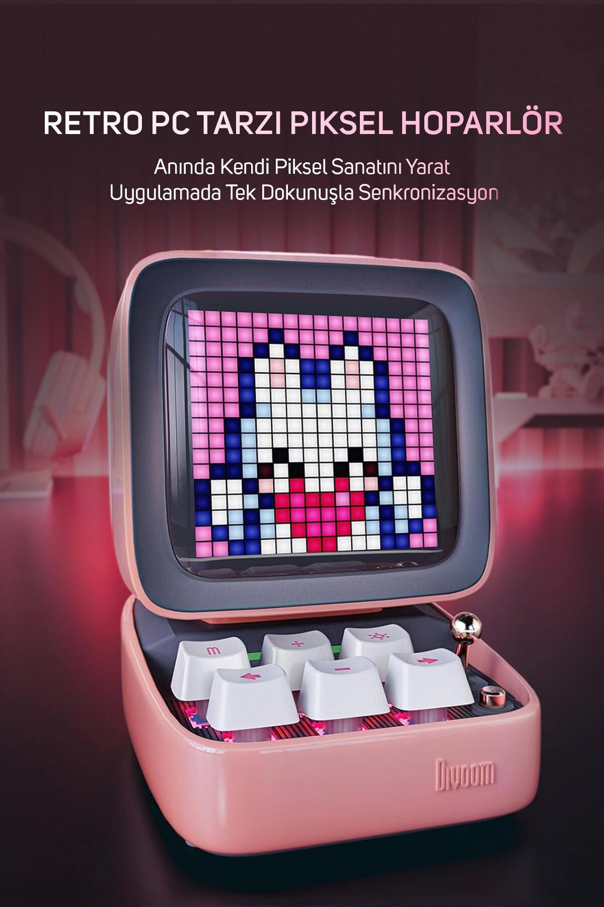 Divoom Ditoo Pro Pembe Bluetooth Hoparlör Ve Pixoo-64 Led Ekran