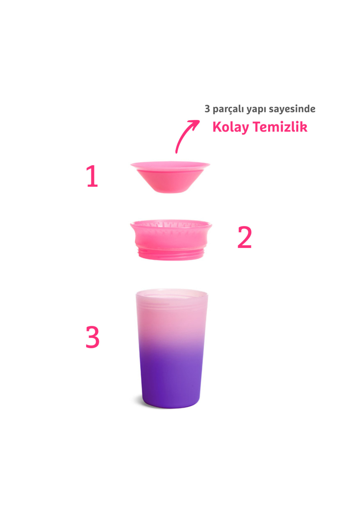 Munchkin Mucize 360° Renk Değiştiren Bardak – 266 ml, 12 Ay+, BPA İçermez, Pembe fotoğrafı 4 (önizleme)