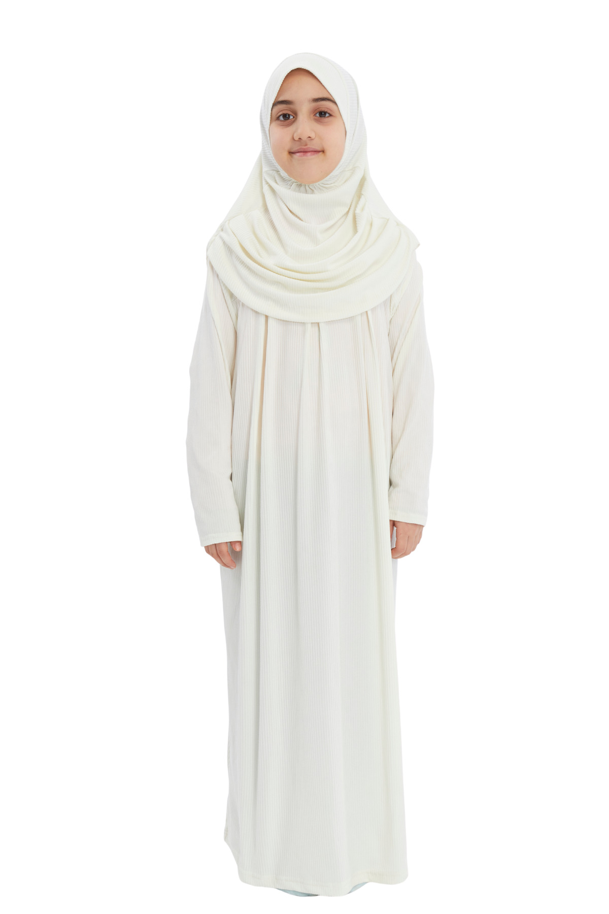Altobeh Çocuk Namaz Elbisesi- Kaşkorse Pratik Başörtülü - Ekru