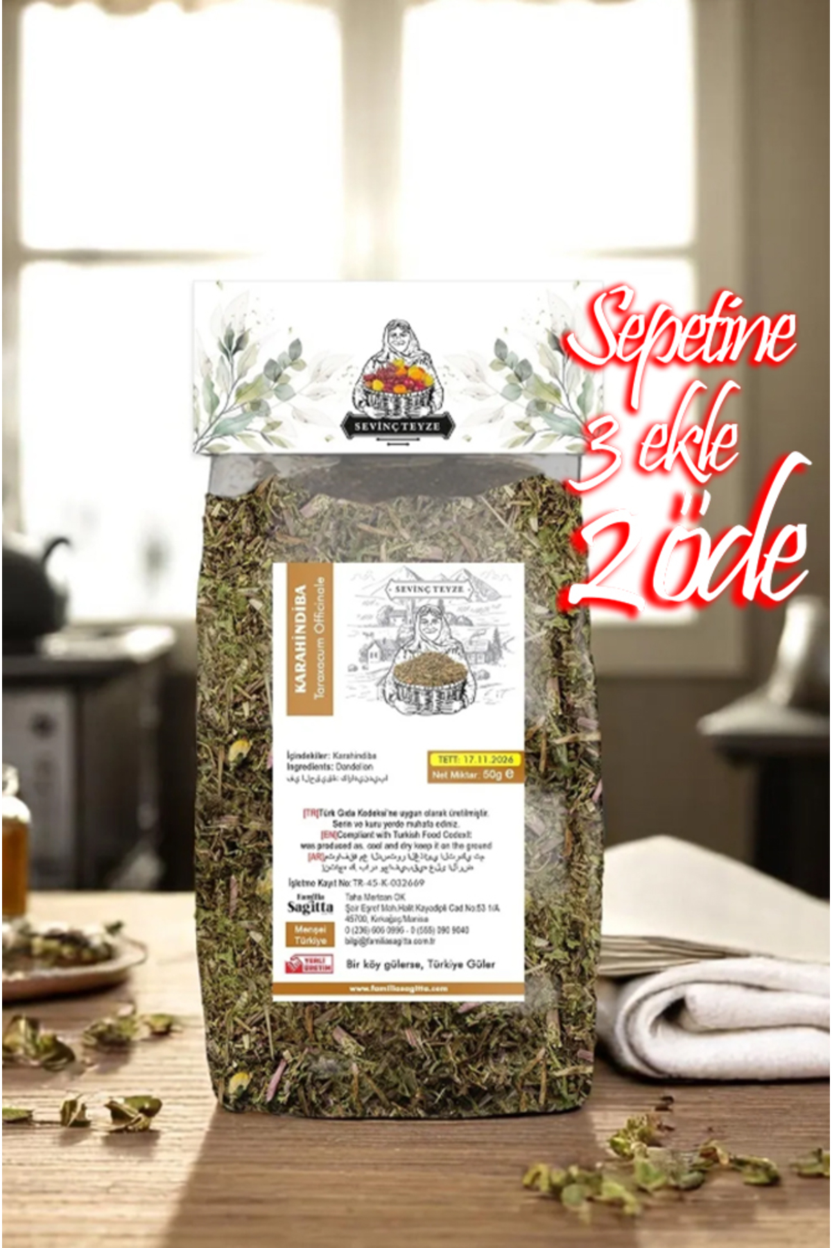 Organik Teyze Sevinç Teyze Karahindiba, Hindiba, Radika, Acıgıcı, Güneyik, Arslandişi, Çıtlık 50g