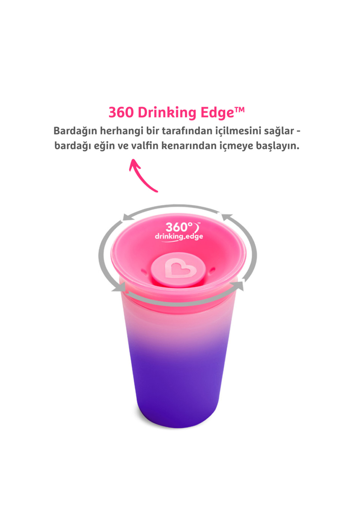 Munchkin Mucize 360° Renk Değiştiren Bardak – 266 ml, 12 Ay+, BPA İçermez, Pembe fotoğrafı 3 (önizleme)