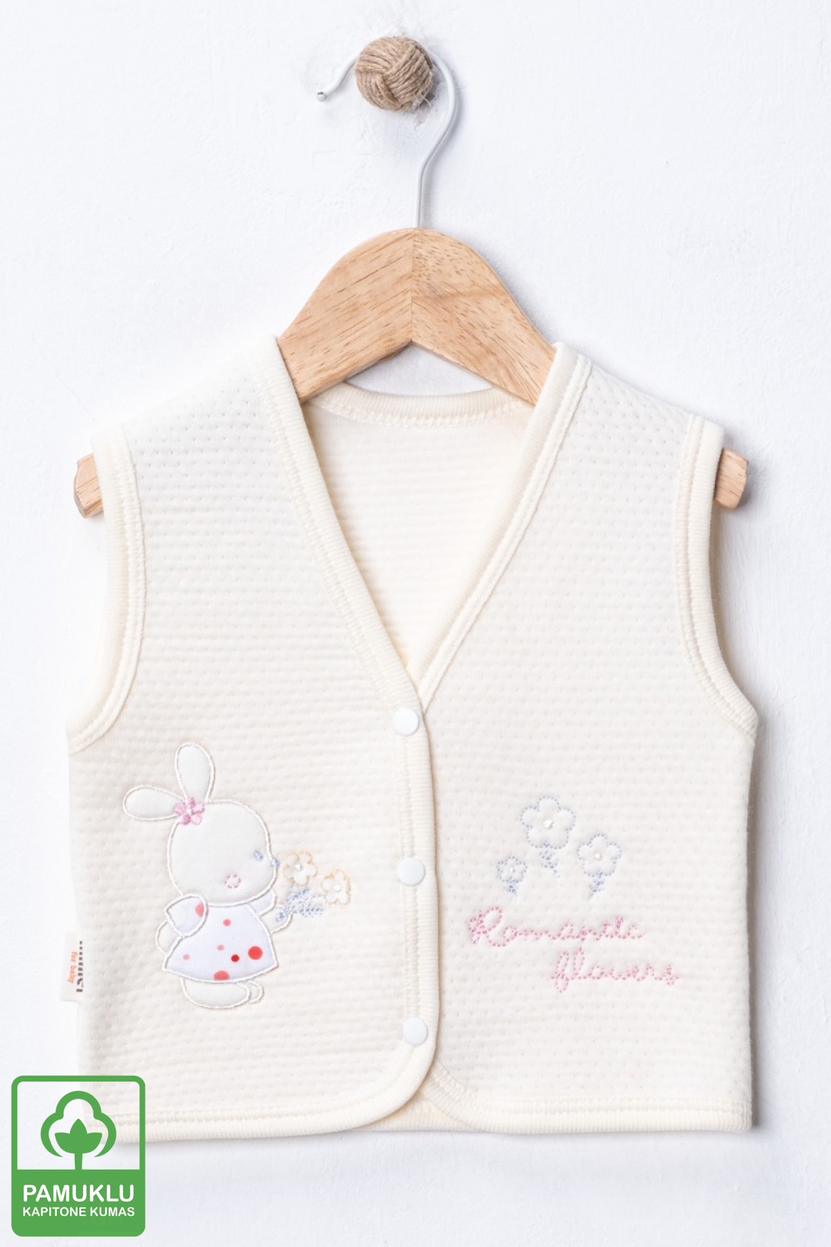 Miniel Kız Bebek Çiçekli Ayıcık Nakışlı Organik Pamuklu 3-6-9 Ay 2li Kapitone Bebek Yelek fotoğrafı 5 (önizleme)