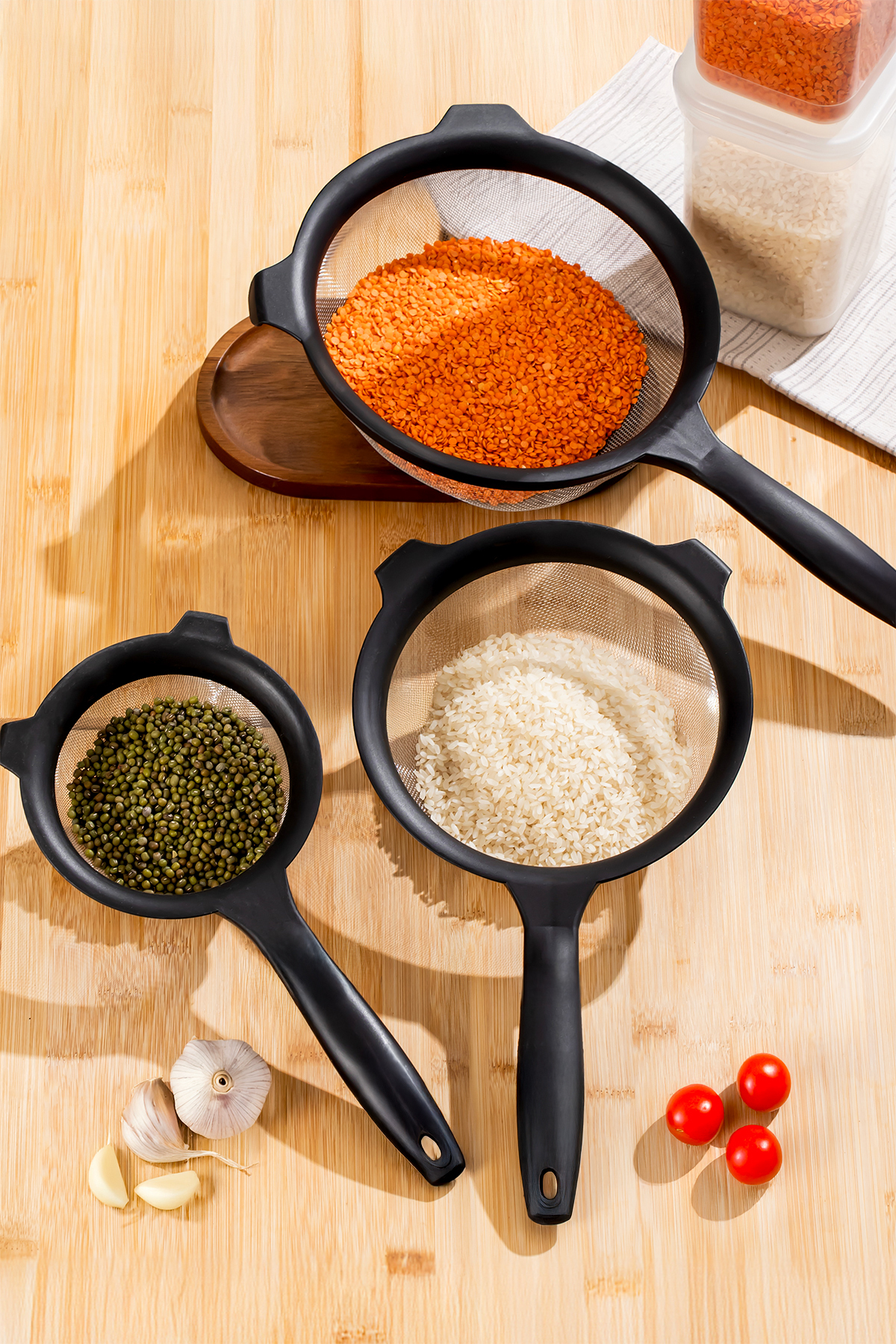 Porsima Tencereye Takılabilen 3 Boy Tel Süzgeç Seti-un Eleği-makarna Pirinç Süzgeci-kevgir 14-18-22cm