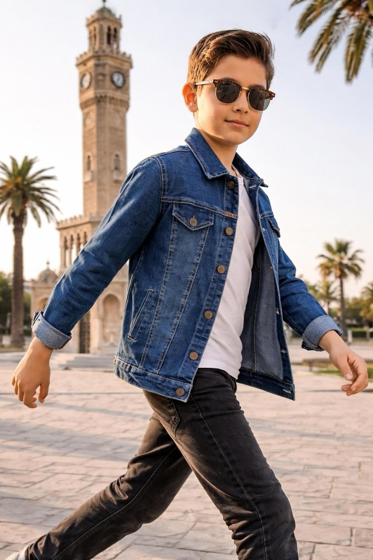 Esterella  unisex çocuk kot ceket / çift cepli çocuk denim ceket - Görsel 3