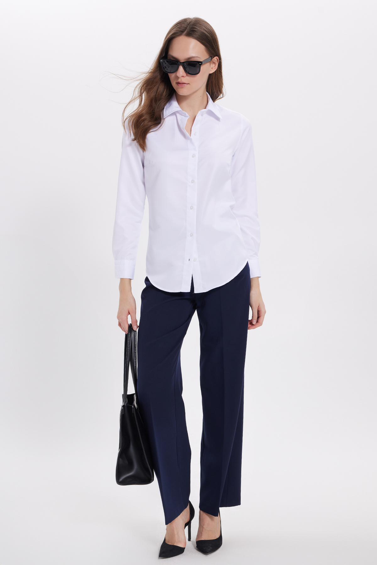 Tudors  Kadın Slim Fit Dar Kesim Vücuda Oturan Uzun Kollu Beyaz Basic Gömlek - Görsel 5