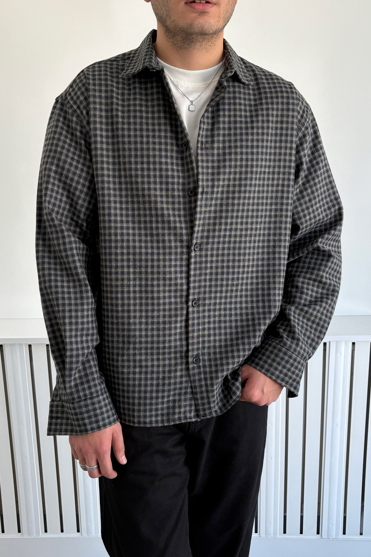 HYMAN  Erkek Oversize %100 Pamuk Ekose Gömlek - Görsel 5