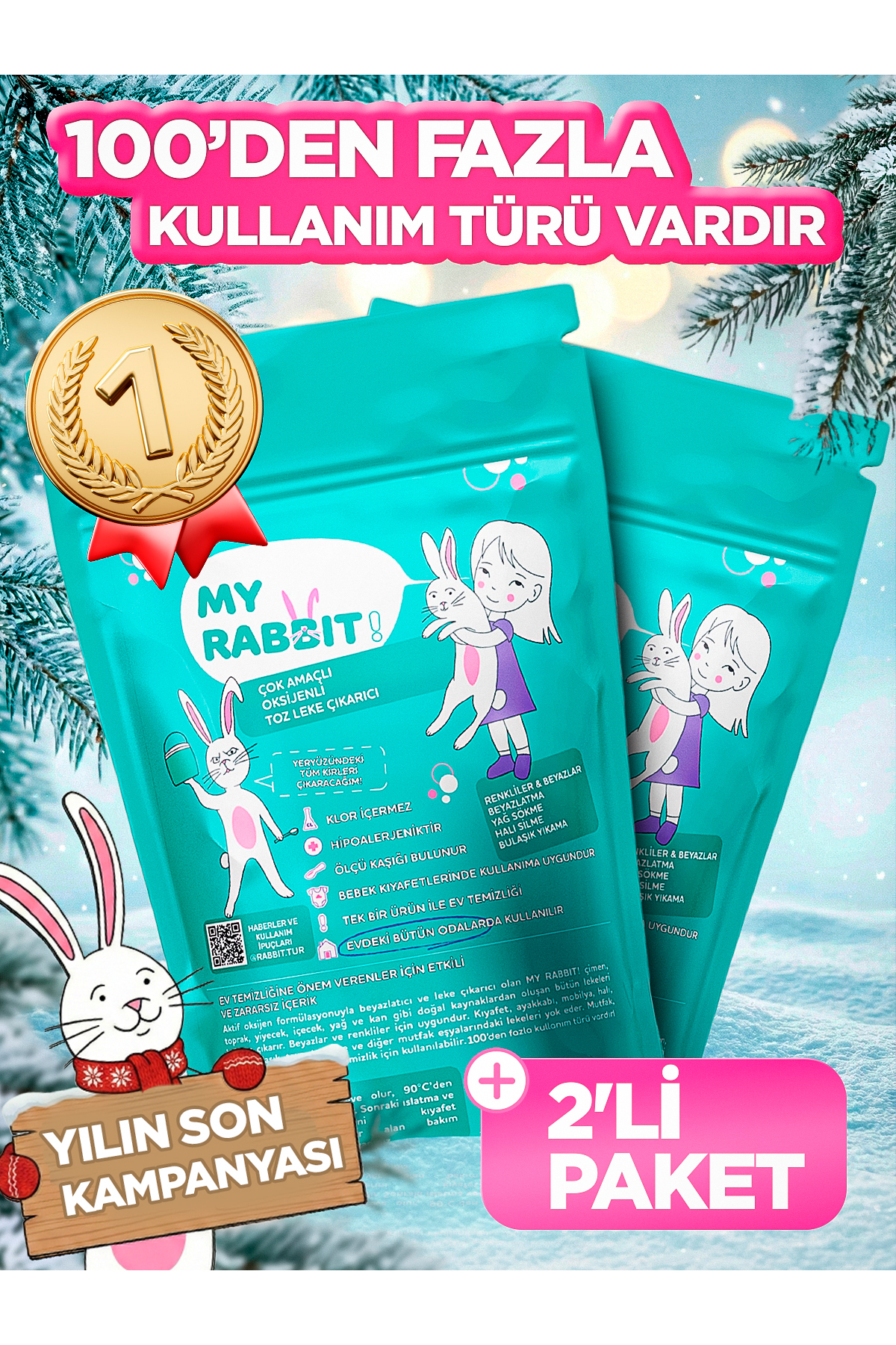 My Rabbit! Çamaşır Ve Yüzey Için Çok Amaçlı Oksijenli Toz Leke Çıkarıcı ve beyazlatıcı 2'li Paket 2 X 800 gr