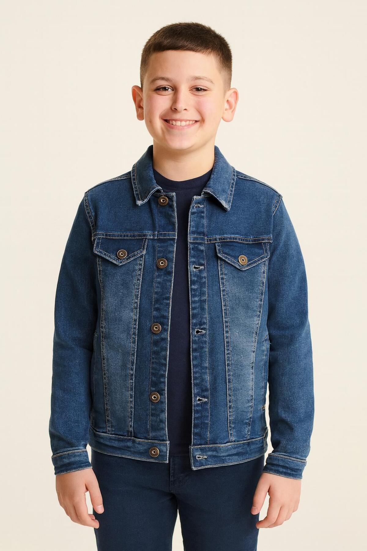 Esterella  unisex çocuk kot ceket / çift cepli çocuk denim ceket - Görsel 6