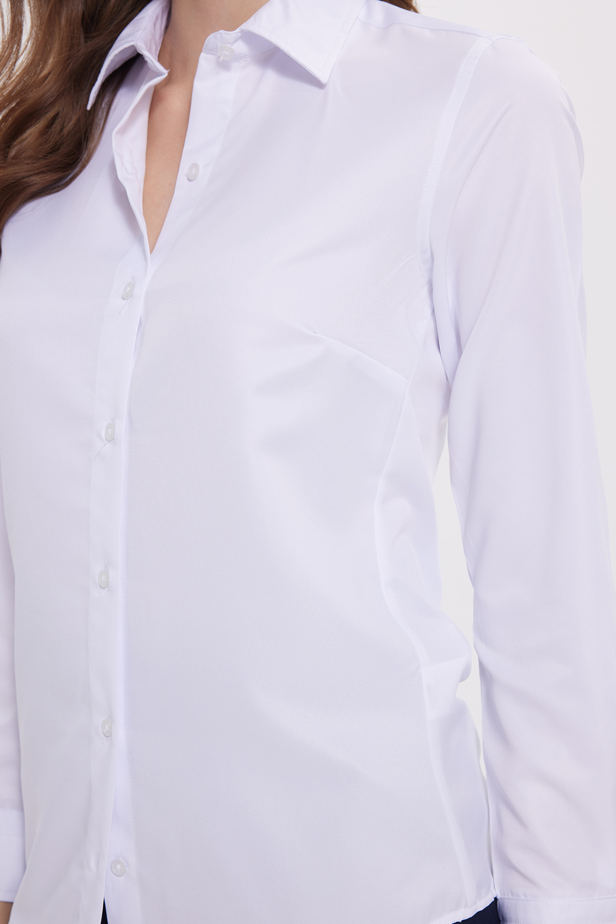 Tudors  Kadın Slim Fit Dar Kesim Vücuda Oturan Uzun Kollu Beyaz Basic Gömlek - Görsel 6