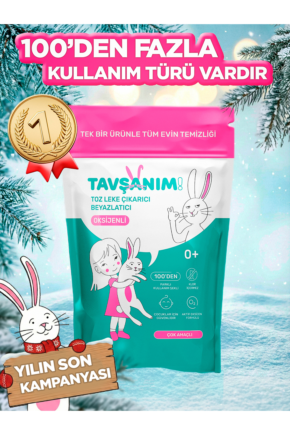 TAVŞANIM! Çamaşır Ve Yüzey için Çok Amaçlı Oksijenli Toz Leke Çıkarıcı ve Beyazlatıcı