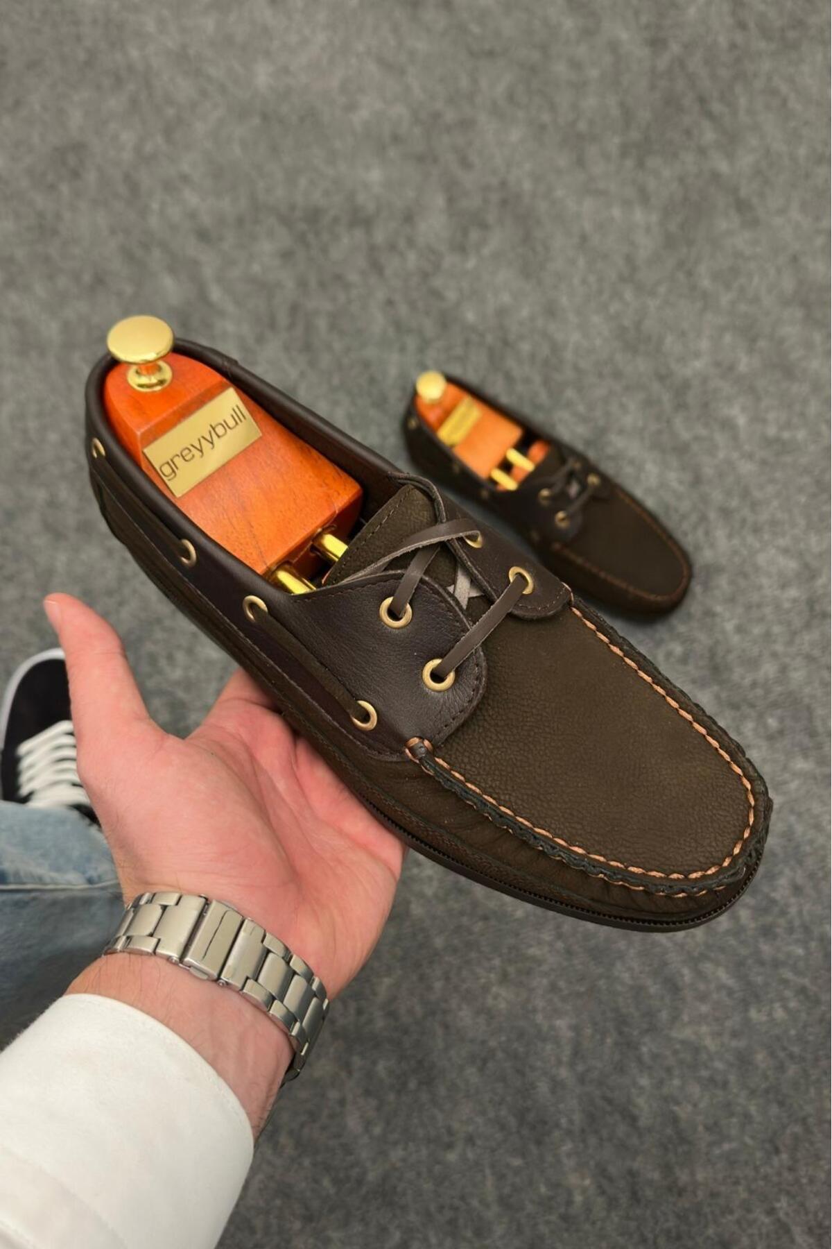 Greyybull Shoes kahve nubuk kahve deri -nubuk deri kokulu taban yazlık loafer ayakkabı görsel 5
