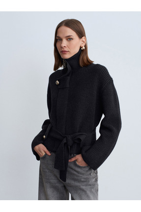 Dilvin 60988 Yün Karışımlı Triko Hırka-Antrasit