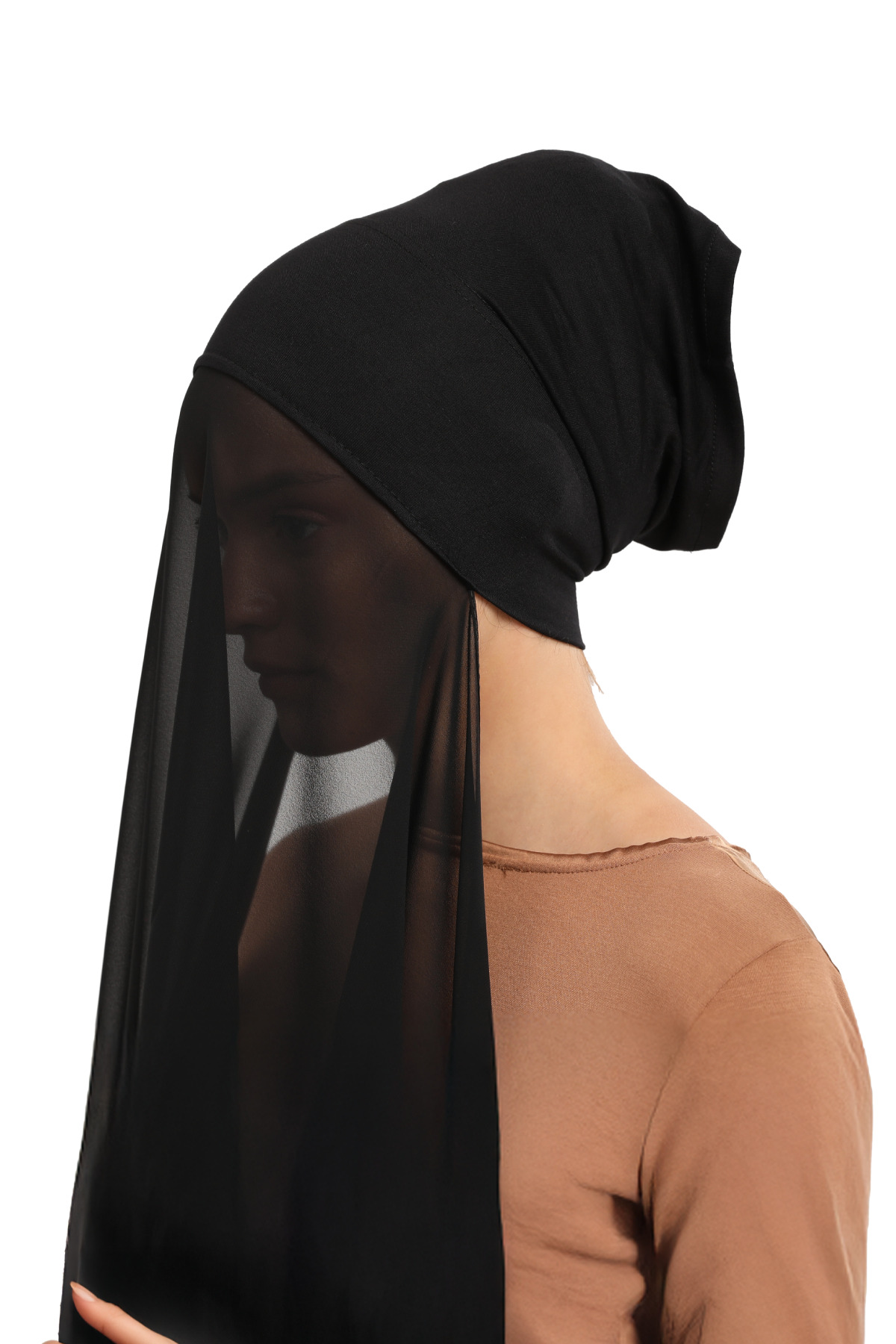 Altobeh Hazır Pratik Lüks Boru Boneli Şifon Şal Siyah