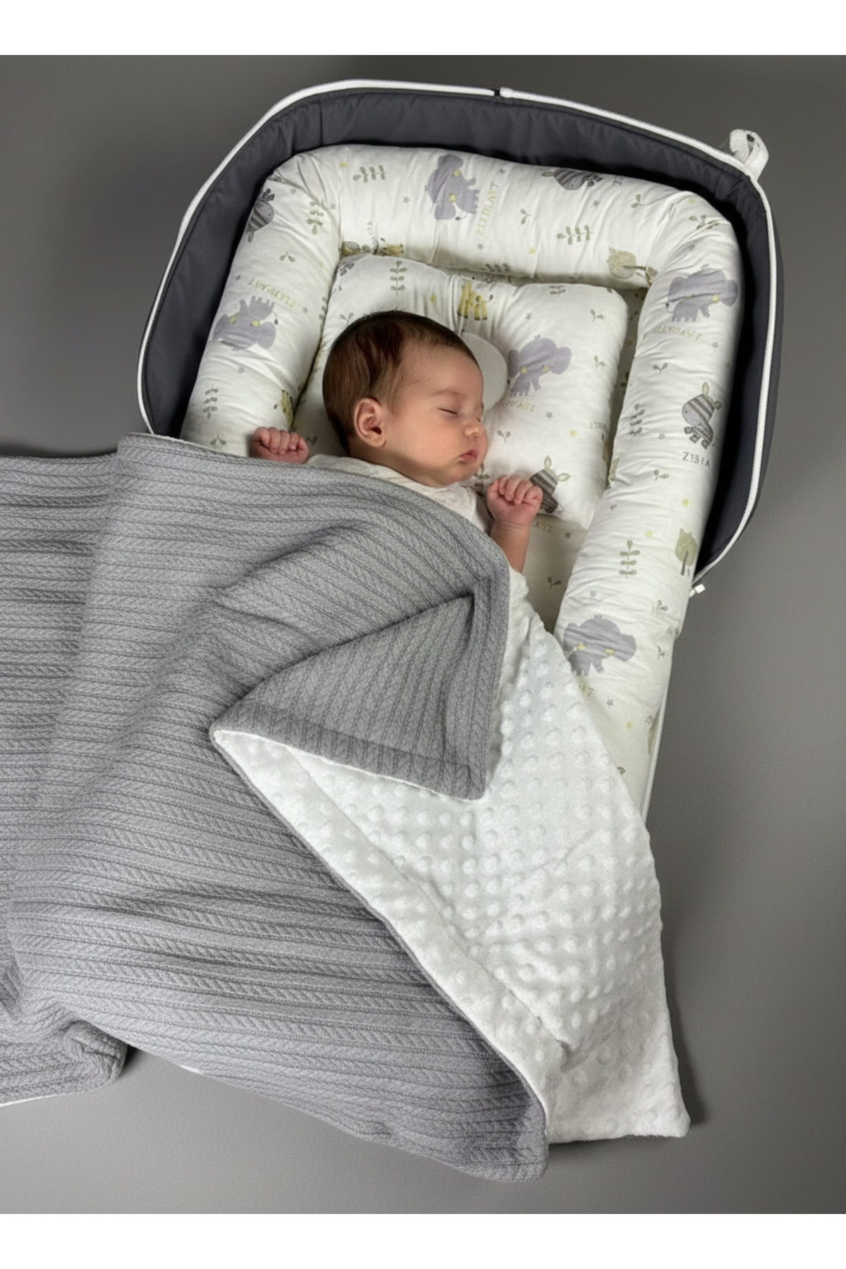 ngn collection Çantalı Baby nest Safari Hayvan Desenli Yenidoğan Babynest Taşınabilir Anne Yanı Yatağı Koyu Gri fotoğrafı 6 (önizleme)