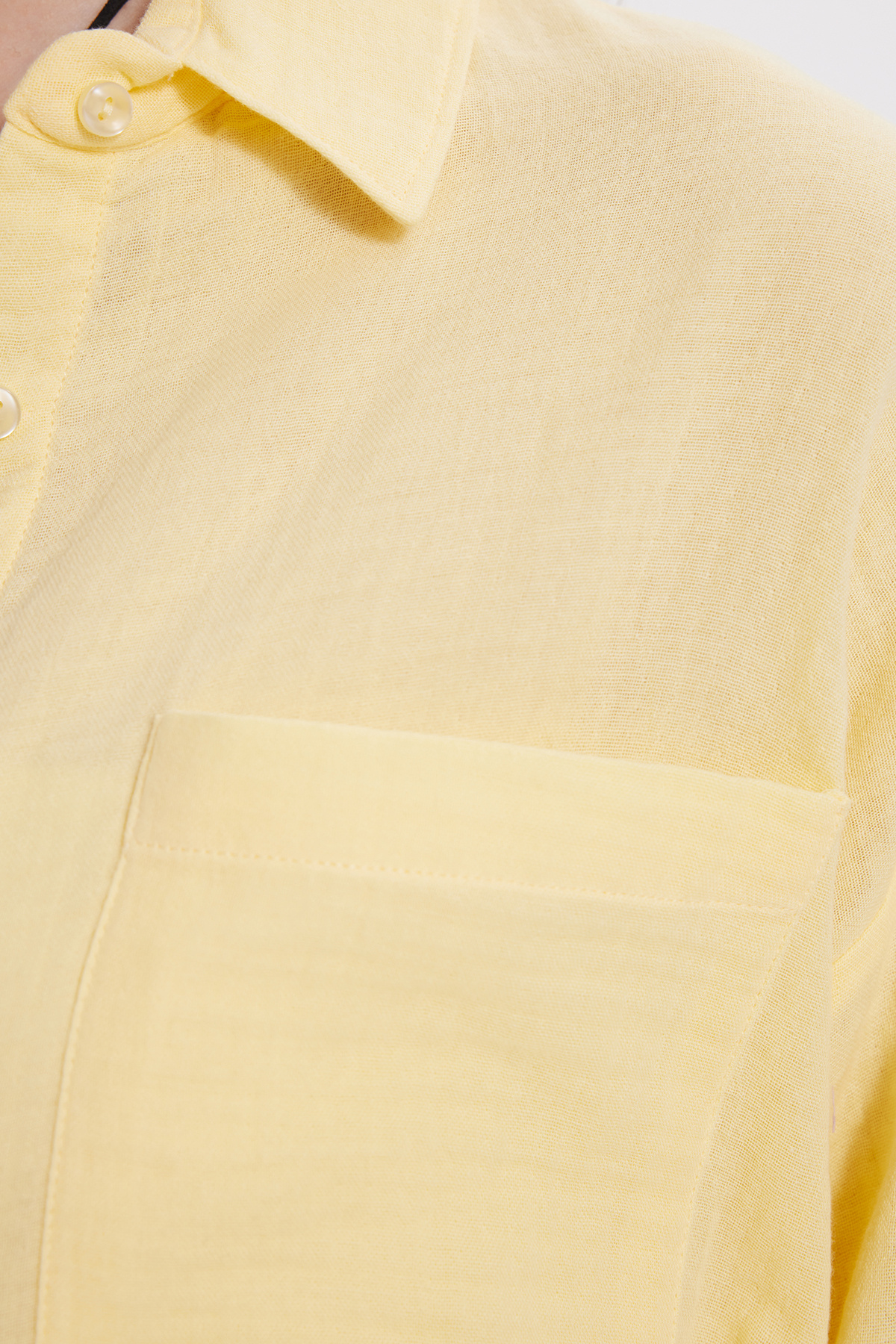 Tudors  Kadın Oversize Geniş Kesim %100 Pamuk Müslin Kumaş Uzun Kollu Cepli Dokulu Sarı Gömlek - Görsel 5