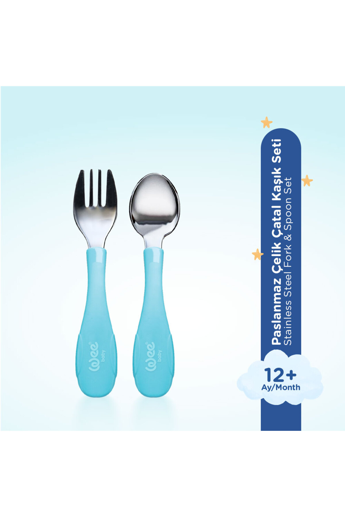 Wee Baby Paslanmaz Çelik Kaşık Çatal Seti - Mavi fotoğrafı 2 (önizleme)