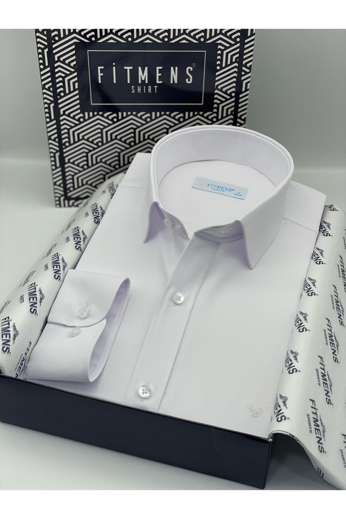 Slim Fit Long Sleeve Satin Easy Iron Men's Shirt with Gift Box FS-002968 - White
