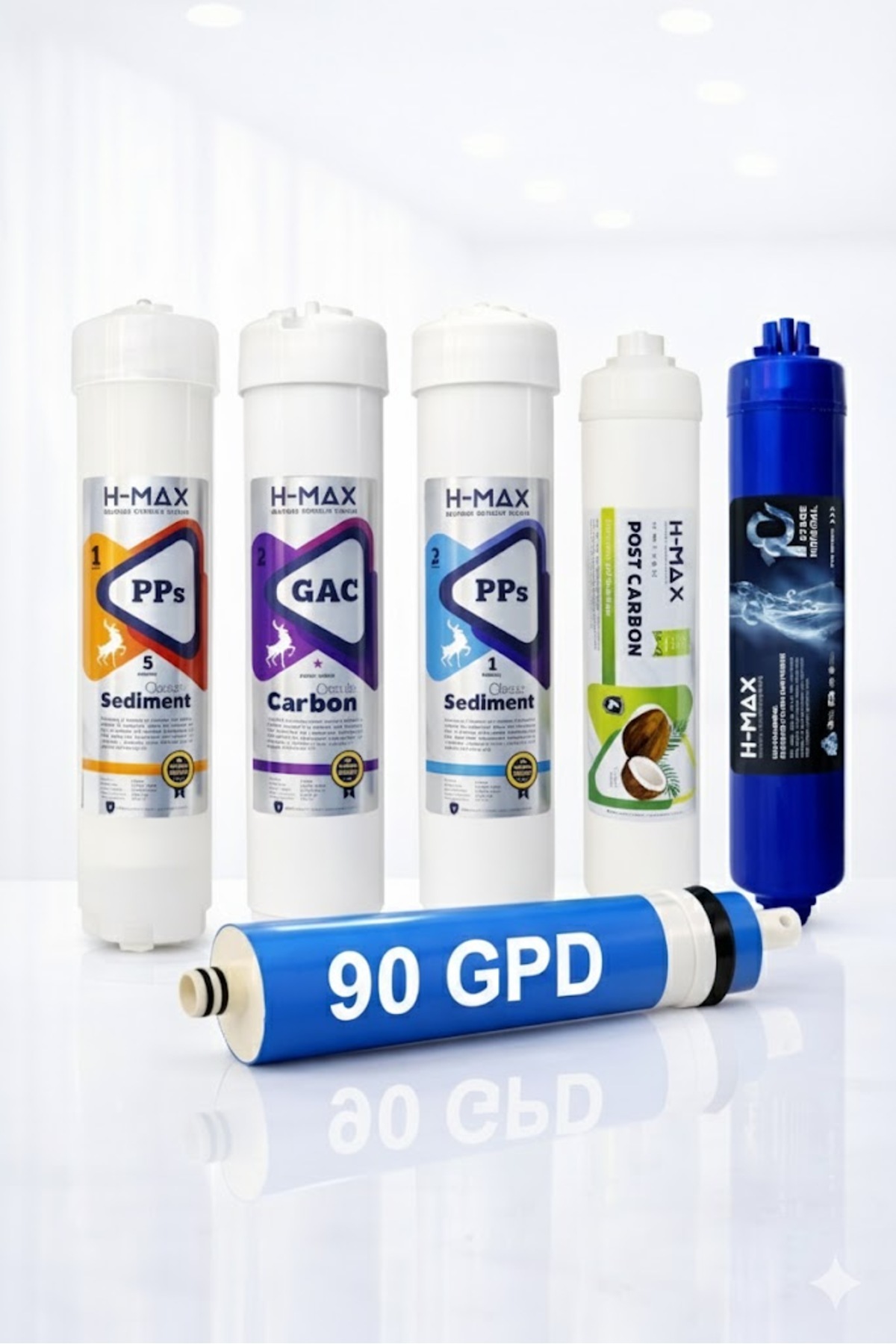 H-max 90 Gpd Super Membrane Mineral Closed Case Water Purifier 6 Filter Set – 023s