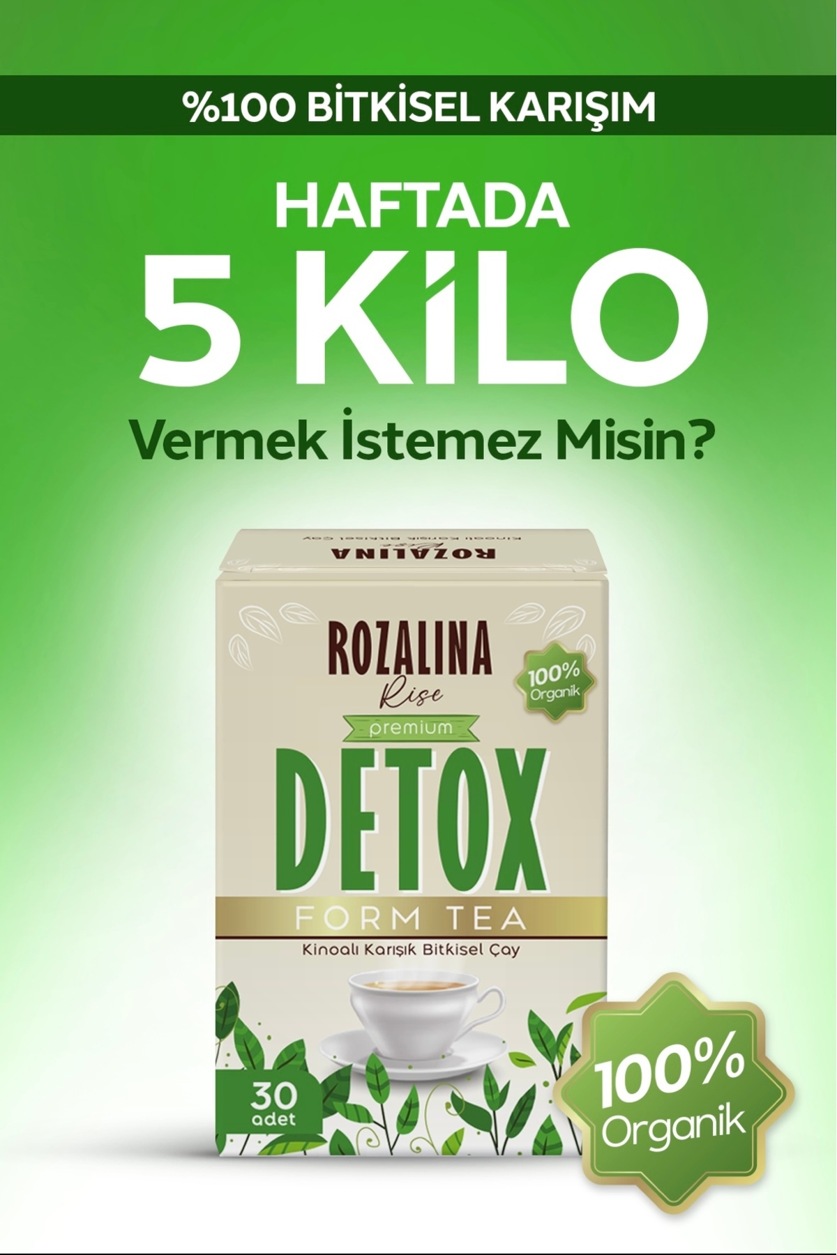 Rozalina Rise Zayıflamak kilo vermeye yardımcı özel Formül Kinoalı Detox Diyet Çayı Organik Karışık Çayı 1 kutu