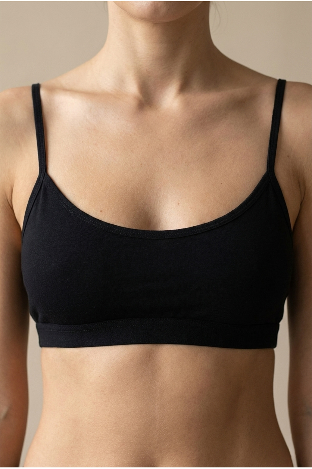 underwear bodyway Bralet 3’lü Set, İnce Askılı, Balensiz Pamuklu Büstiyer | Siyah + Beyaz + Gri Melanj görsel 2
