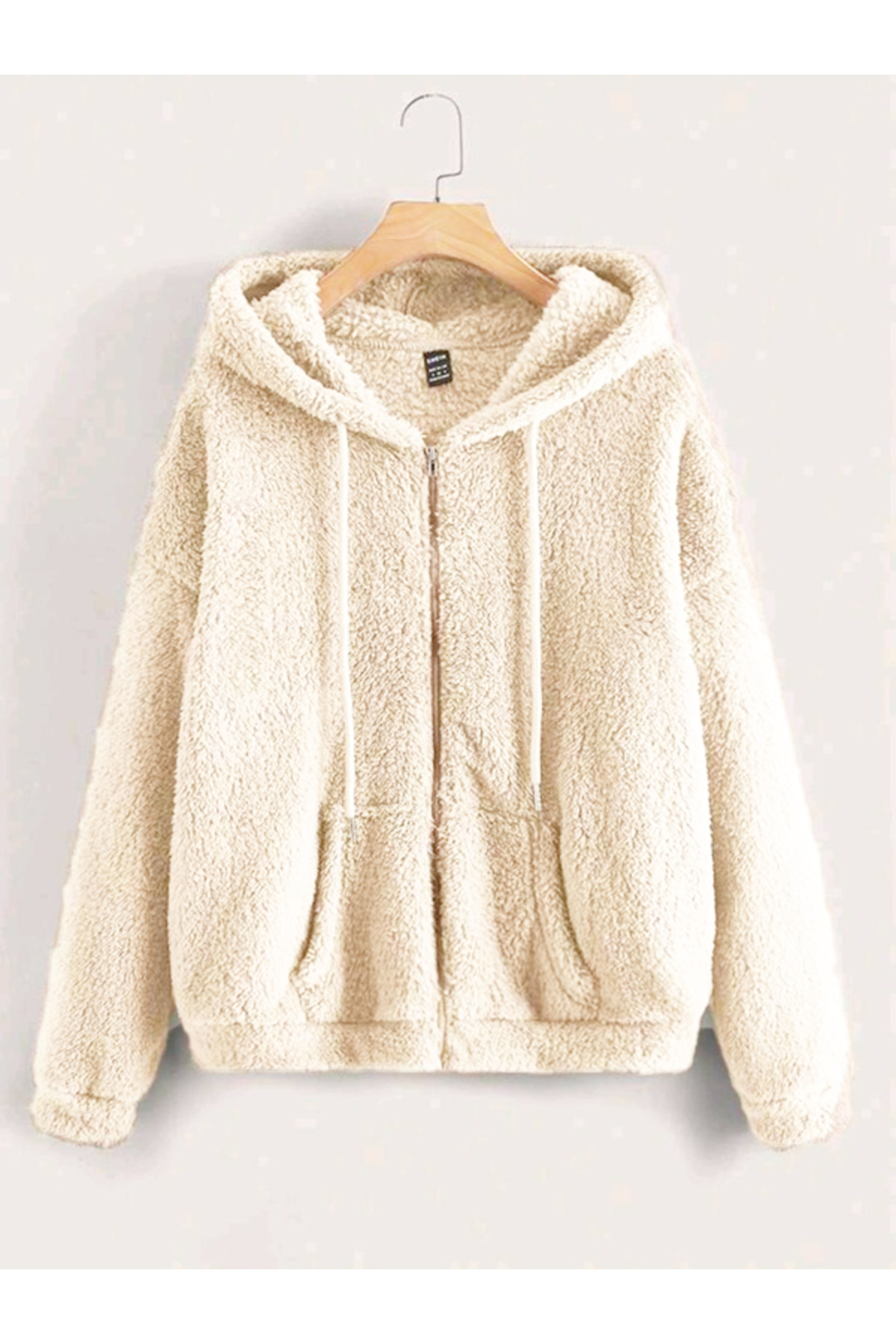 Boi Kadın Peluş Oversize Kışlık Fermuarlı Kapşonlu Peluş Hırka- Premium Kalite Kalın Fermuarlı Sweat