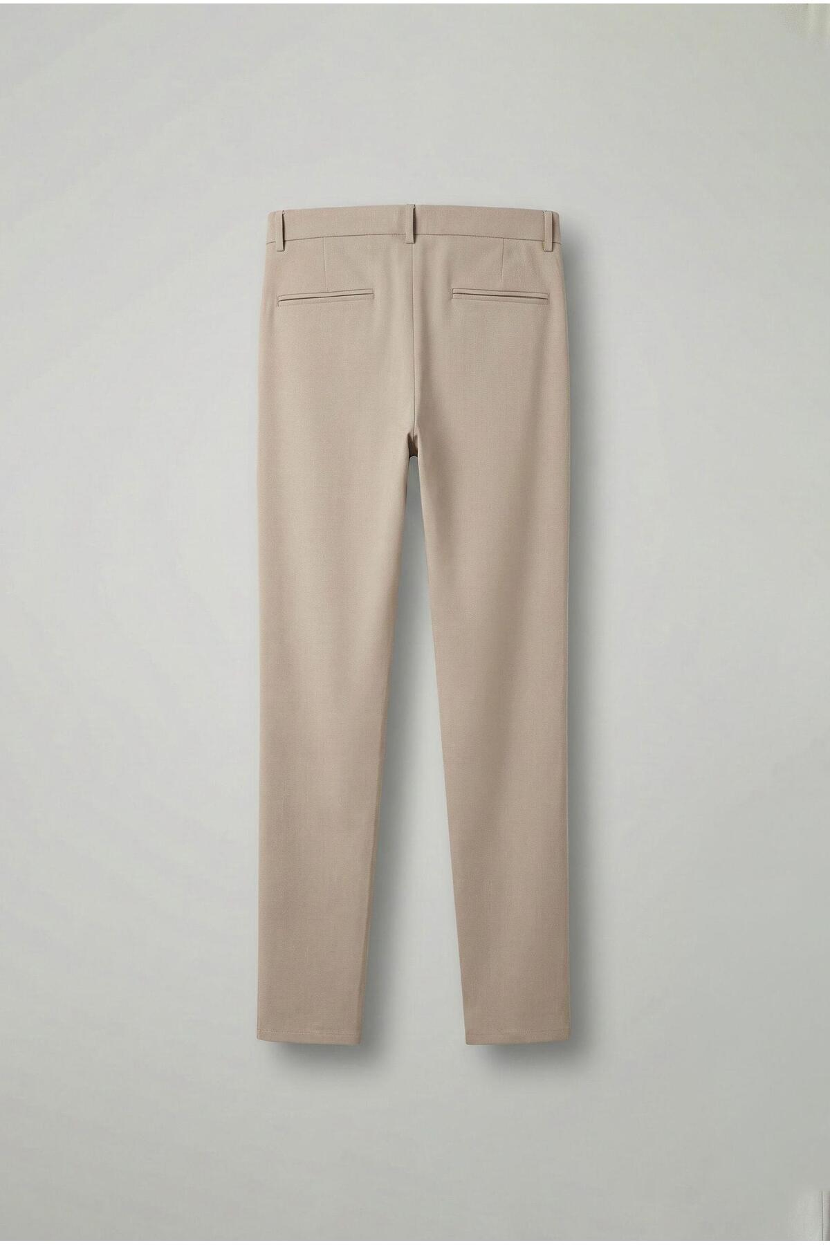 ablukaonline  Erkek Pileli Kumaş Pantolon Krem - Görsel 2