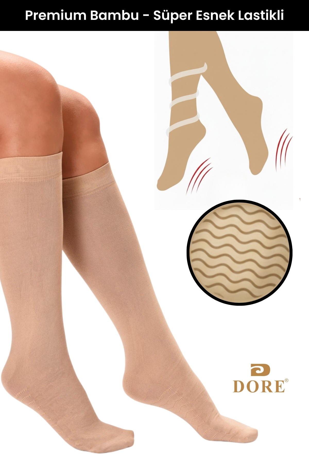 Original Women 1 Pair Premium Bamboo Massage Socks Non-Squeezing Elastic & Anti-Sweat Socks Beige