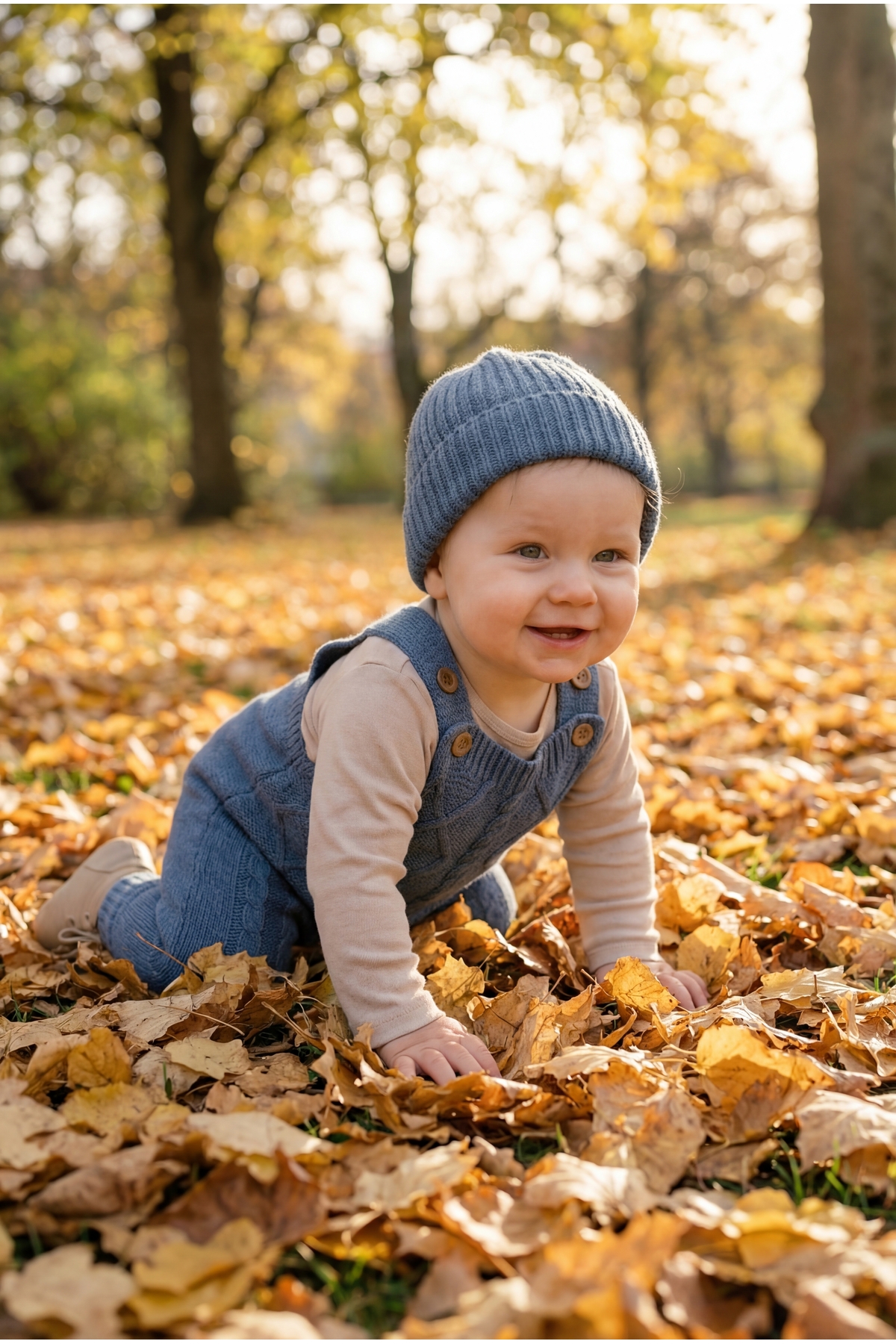 Babily Ayarlanabilir Askılı Selanik Örgü Şapkalı Triko Tulum Salopet Bebek fotoğrafı 7 (önizleme)