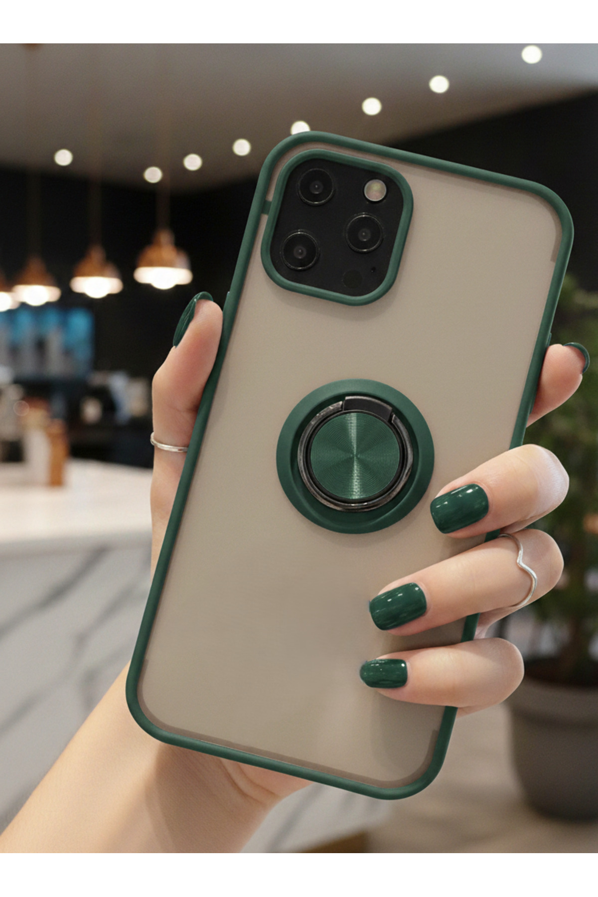 iPhone 12 Pro İçin Kamera Korumalı Yüzüklü Kılıf - Leke Tutmaz Mat ve Dayanıklı Yapı