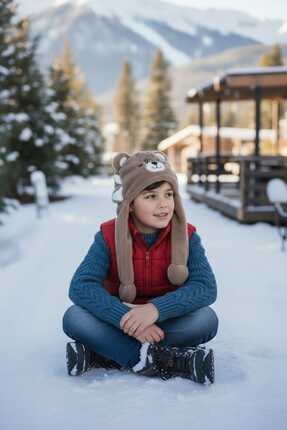 Aware Time 9-15 Yaş Peluş Figürlü Oynar Kulaklı Hareketli Kışlık Bere Şapka