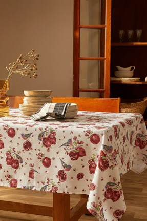 OTEXSA Nar Baskılı Pamuklu Masa Örtüsü – Su İtici, Leke Tutmayan, Yıkanabilir...