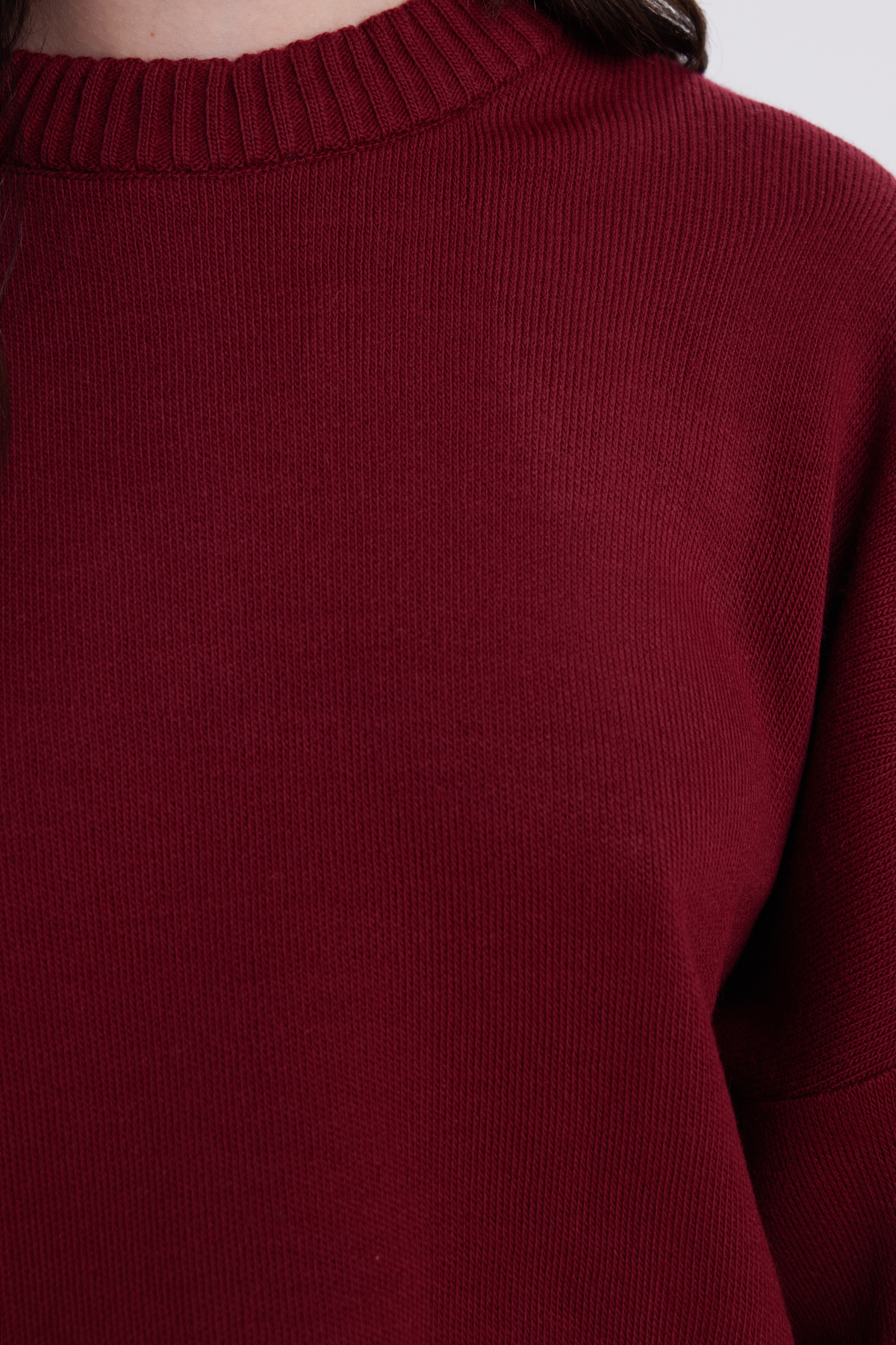 Tudors  Kadın Oversize Geniş Kesim Bisiklet Yaka Bordo Kazak - Görsel 3