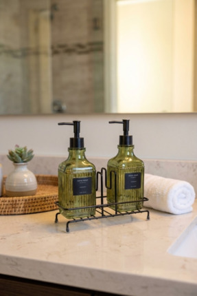 MAKRİ HOME Modern Çizgili Desenli Cam Ikili Sıvı Sabunluk & Deterjanlık Seti,...