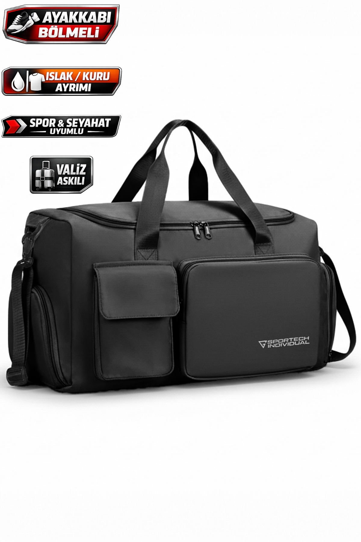 GHASSY CO. Unisex Ayakkabı Bölmeli Askılı Fonksiyonel Cepli Geniş Seyahat Fitness El ve Spor Çantası